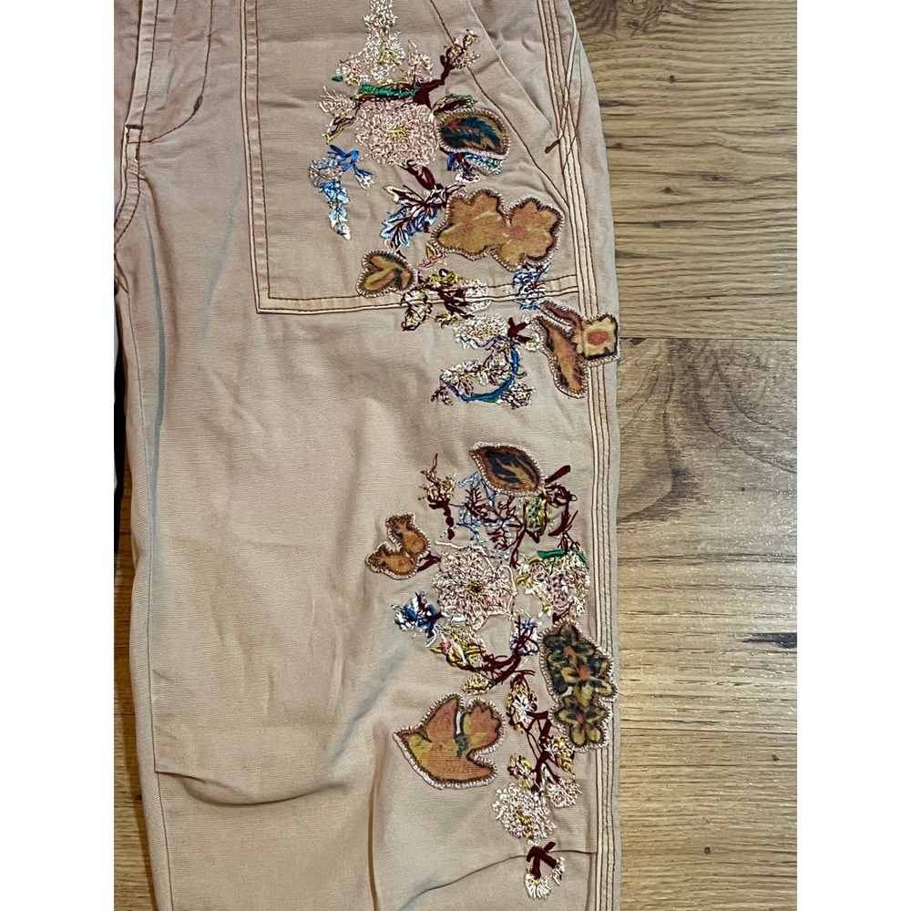 Anthropologie The Wanderer Pants Women 26 Tan Floral Embroidered Utility Boho - Picture 6 of 14